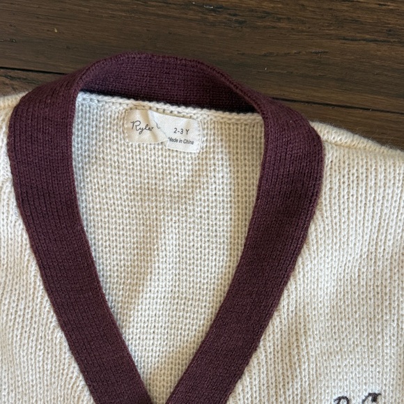 Rylee & Cru Cream and Burgundy Cardigan with Initials - Picture 3 of 5